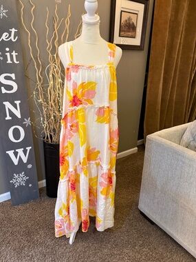 Free People White Sundress with Yellow & Pink Floral Print
